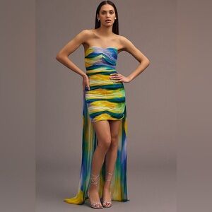 Anthropologie VINEET BAHL BLURRED SHEER MINI‎ TRAIN DRESS Small